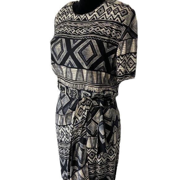 Vintage Abstract Geo Pattern Faux Wrap Dress Made in USA - Women's Size 4 - Picture 3 of 5